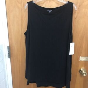 Eileen Fisher Bateau neck Organic Linen Jersey Long Tank NWT U-neck Black sz L
